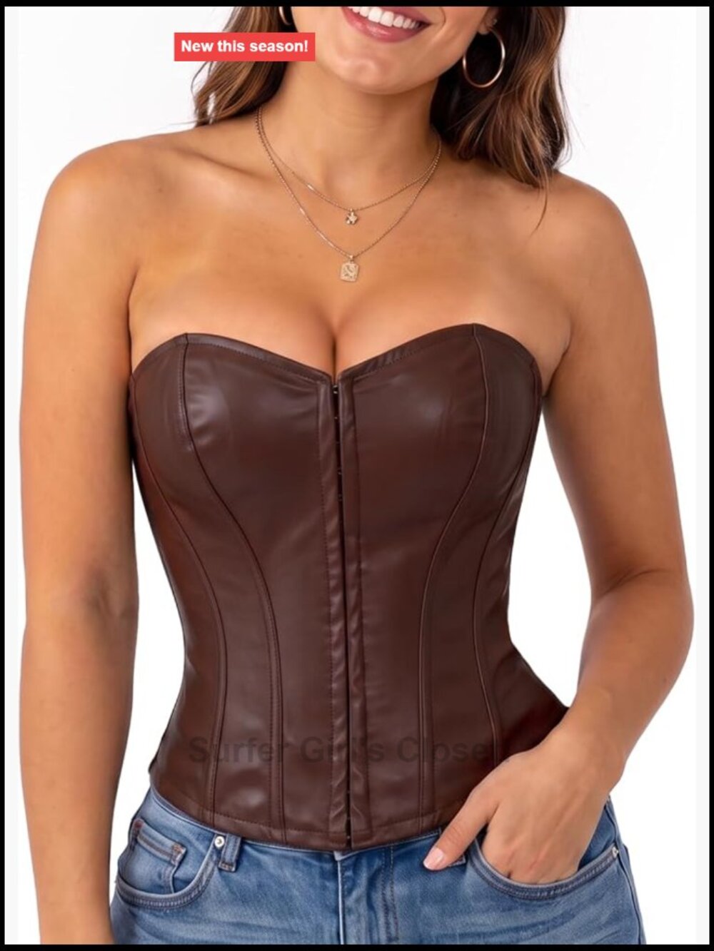 Faux Leather Corset Top Strapless Steampunk Bustier Party Clubwear